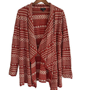 Lucky Brand Cardigan Sweater Open Waterfall Aztec Terra Cotta Brown Size Large